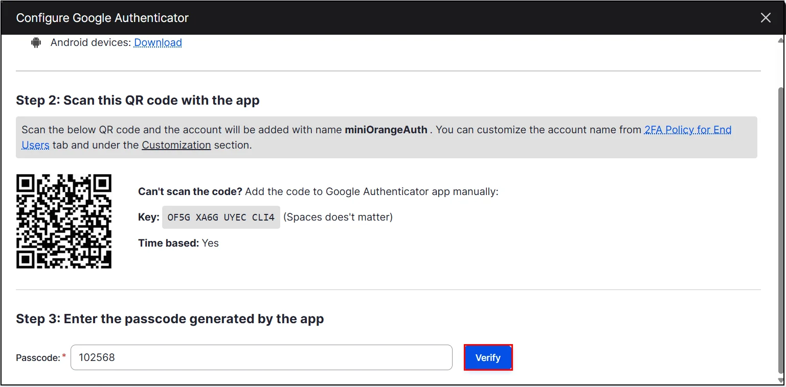 Configure Google Authenticator 2FA Method