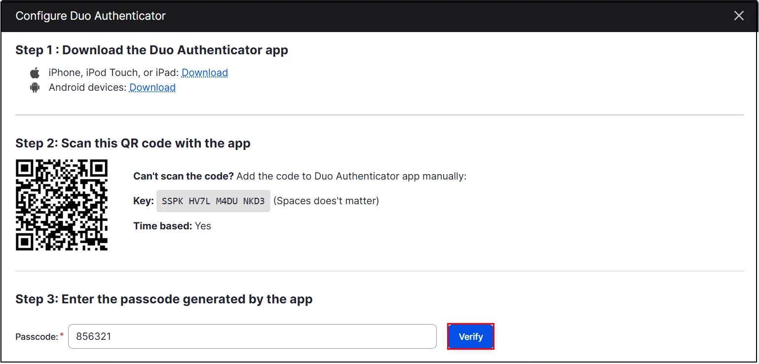 Configure Duo Authenticator 2FA Method