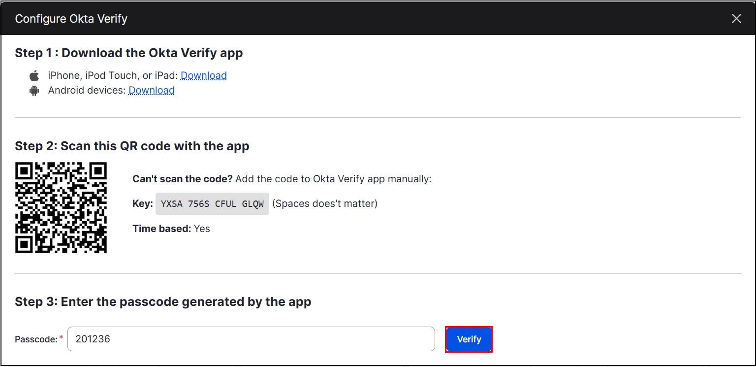 Configure Okta Verify Authenticator 2FA Method