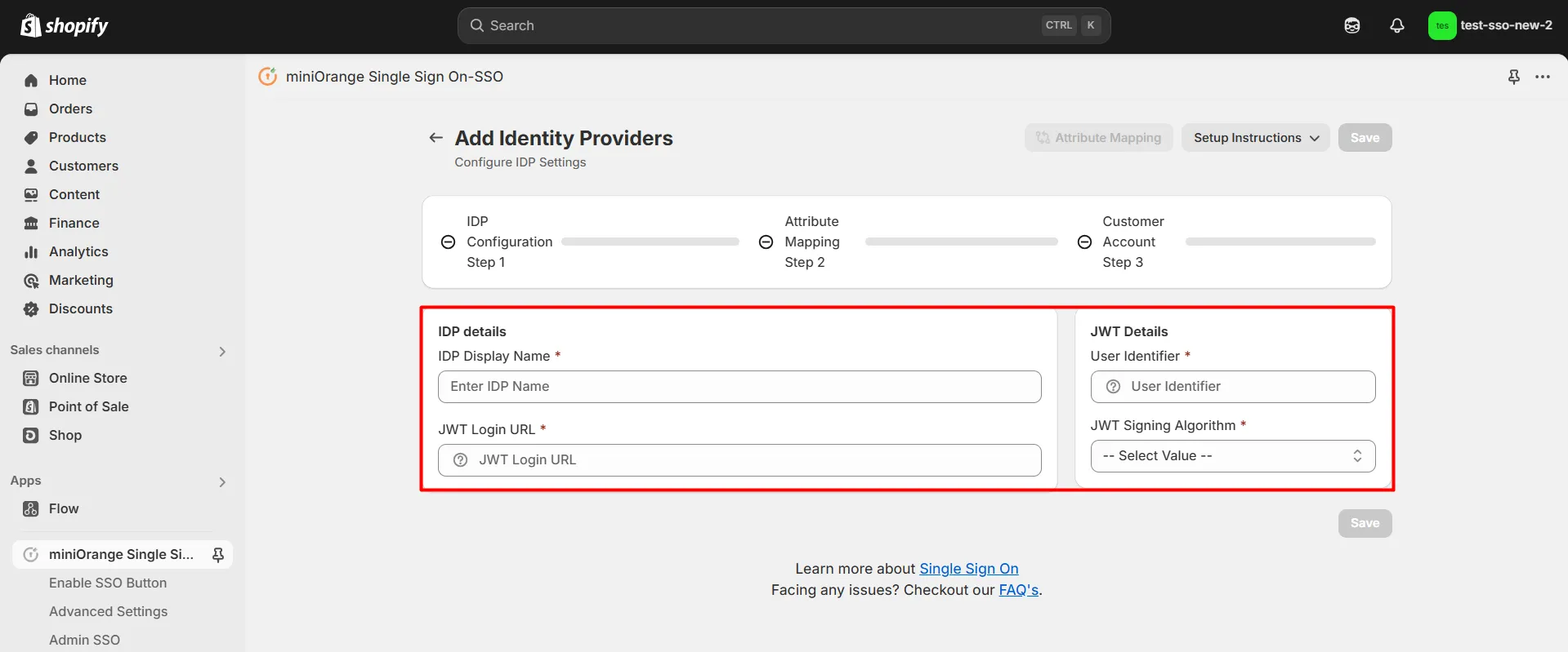 JWT Shopify SSO  - Shopify JWT SSO - Fill out the below fields