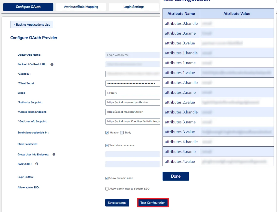 ID.me B2C Single Sign-on (SSO) - OAuth Test Configuration