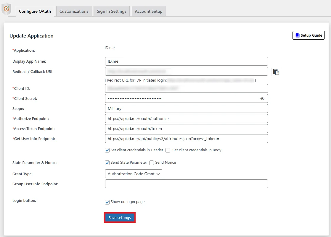 ID.me Single Sign-On (SSO) OAuth - Add App name, TenantID