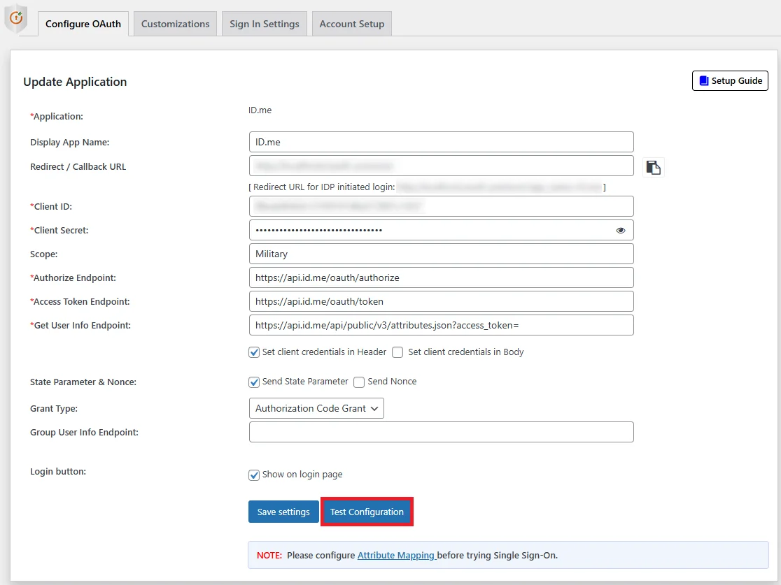 ID.me Single Sign-On (SSO) OAuth - Add Grant Type