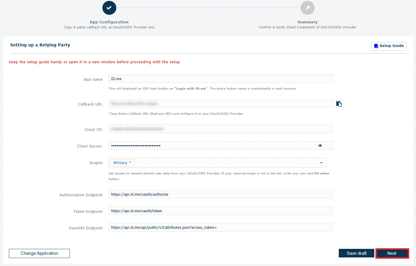 ID.me Single Sign-On (SSO) OAuth - Finish configuration