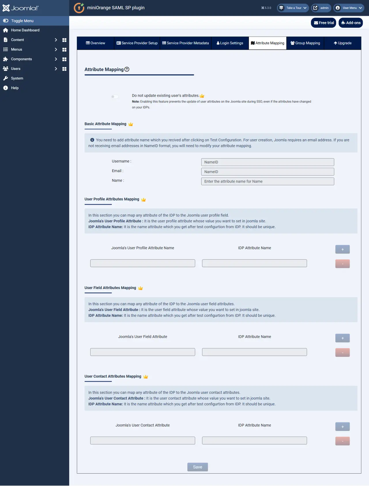 Joomla 属性マッピング