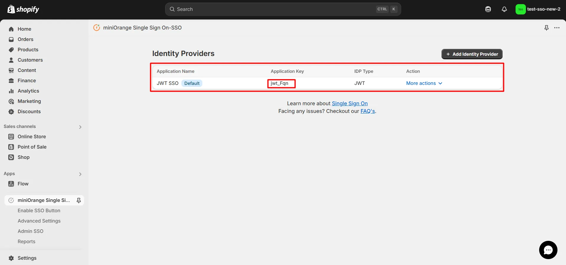 JWT Shopify SSO  - Shopify JWT SSO - locate the Application Key field