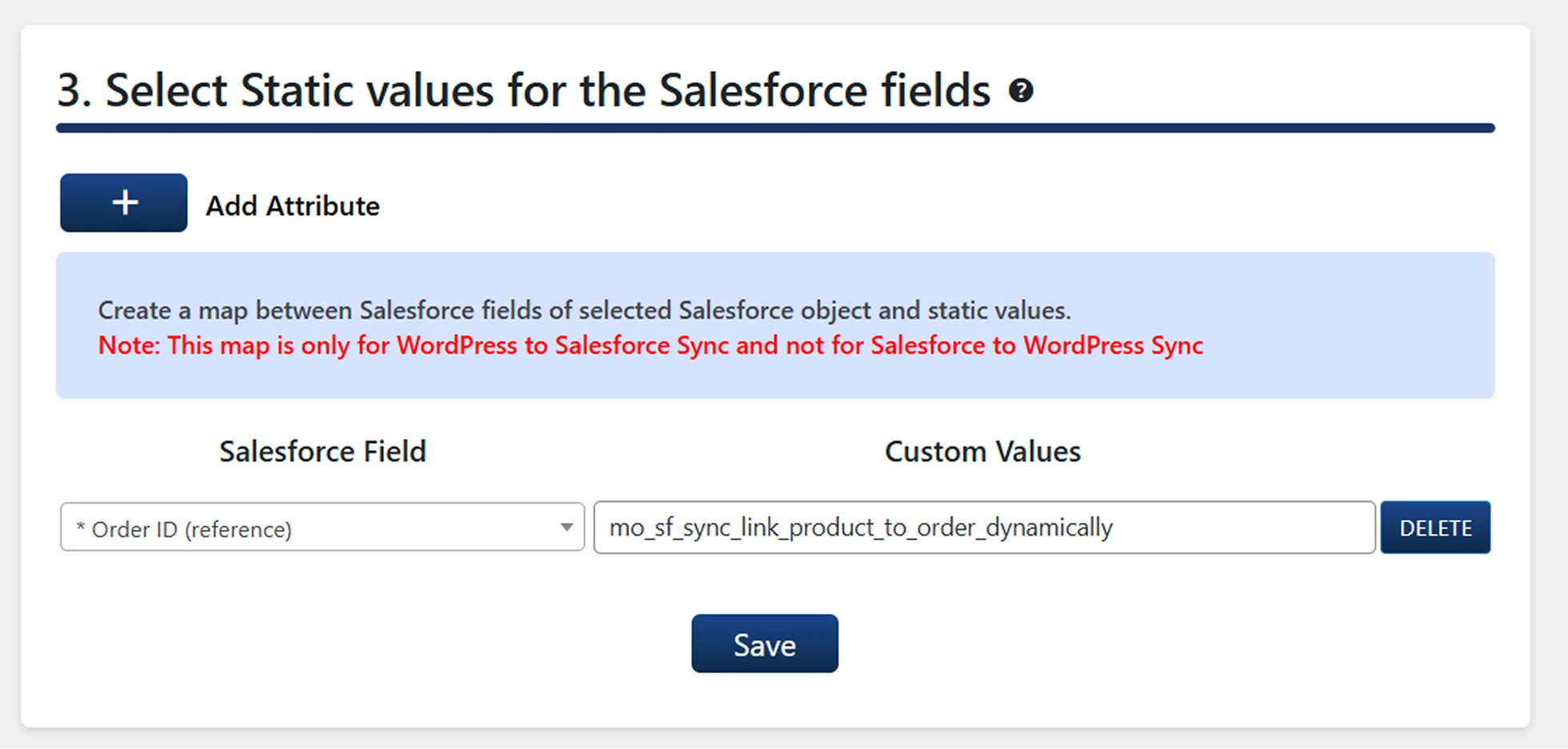 WooCommerce Data Sync to Salesforce Object | Select Static Values
