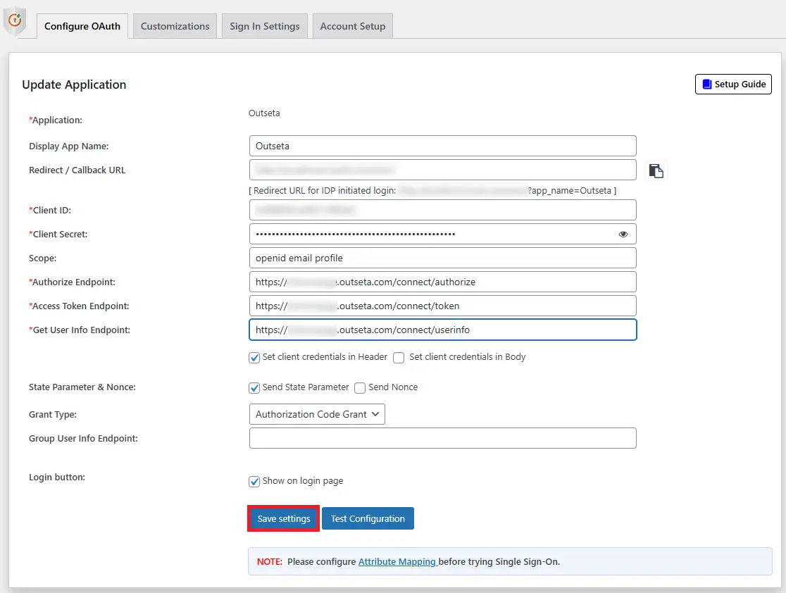 WordPress Outseta SSO - Add Grant Type