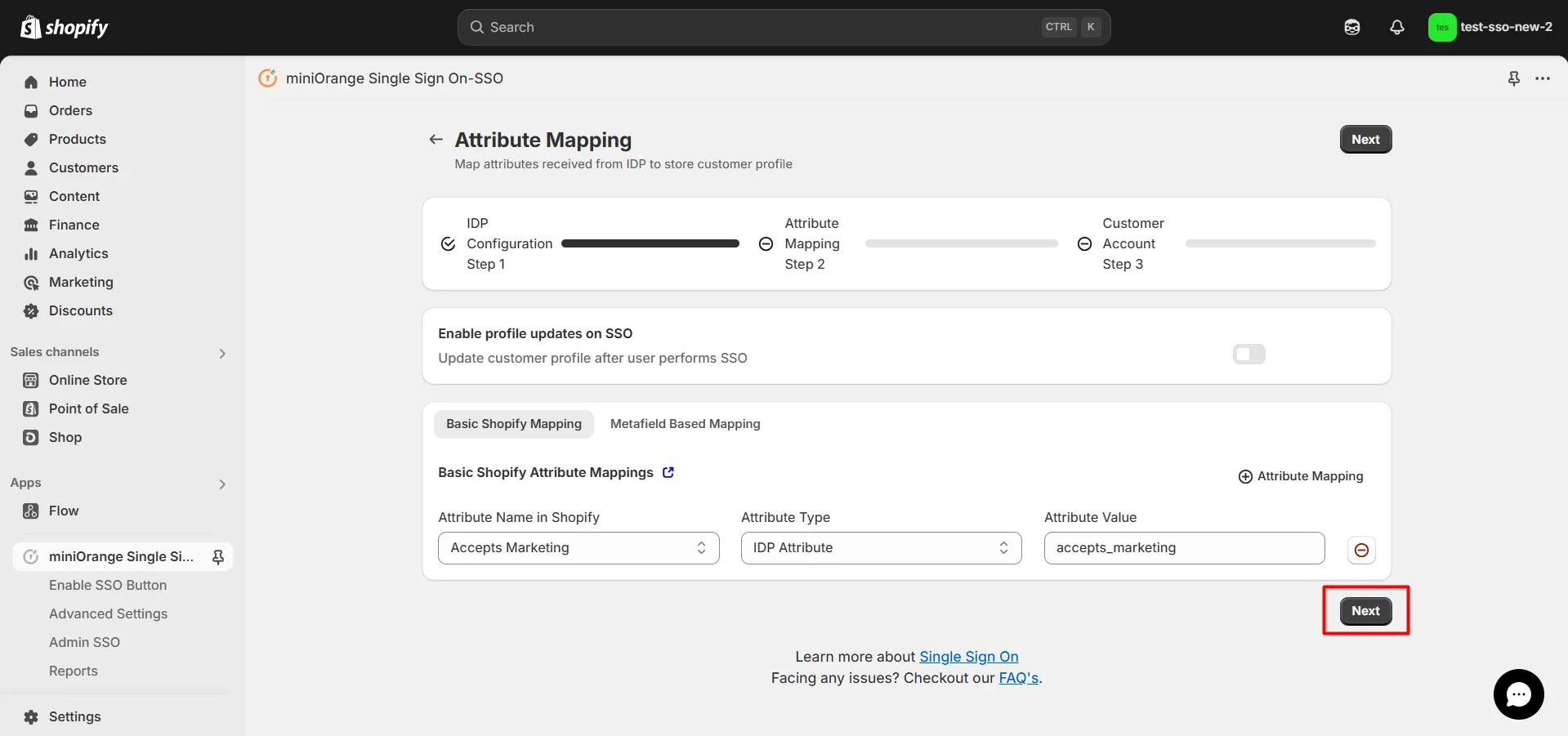JWT Shopify SSO  - Shopify JWT SSO -  Click on Next