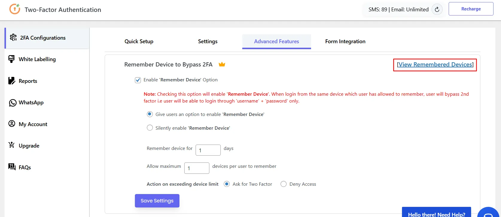 Two-Factor Authentication Remember Device - click remember devices link