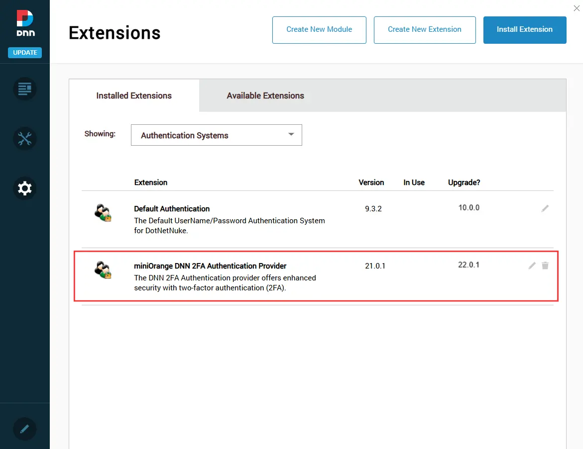 DotNetNuke Two Factor Authentication (2FA) using Duo Push Notification - Navigate to miniOrange DNN Two Factor Authentication Settings