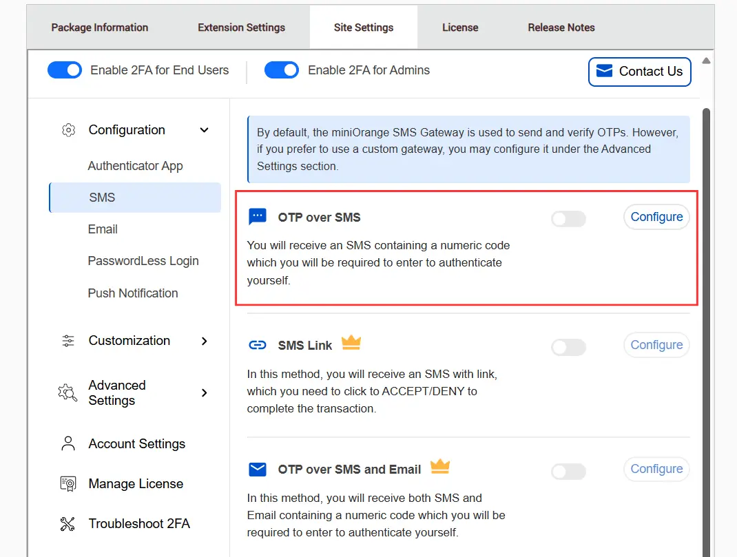 DotNetNuke Two Factor Authentication (2FA) for OTP over SMS | DotNetNuke 2FA | DNN 2FA - Choose DNN 2FA OTP over SMS