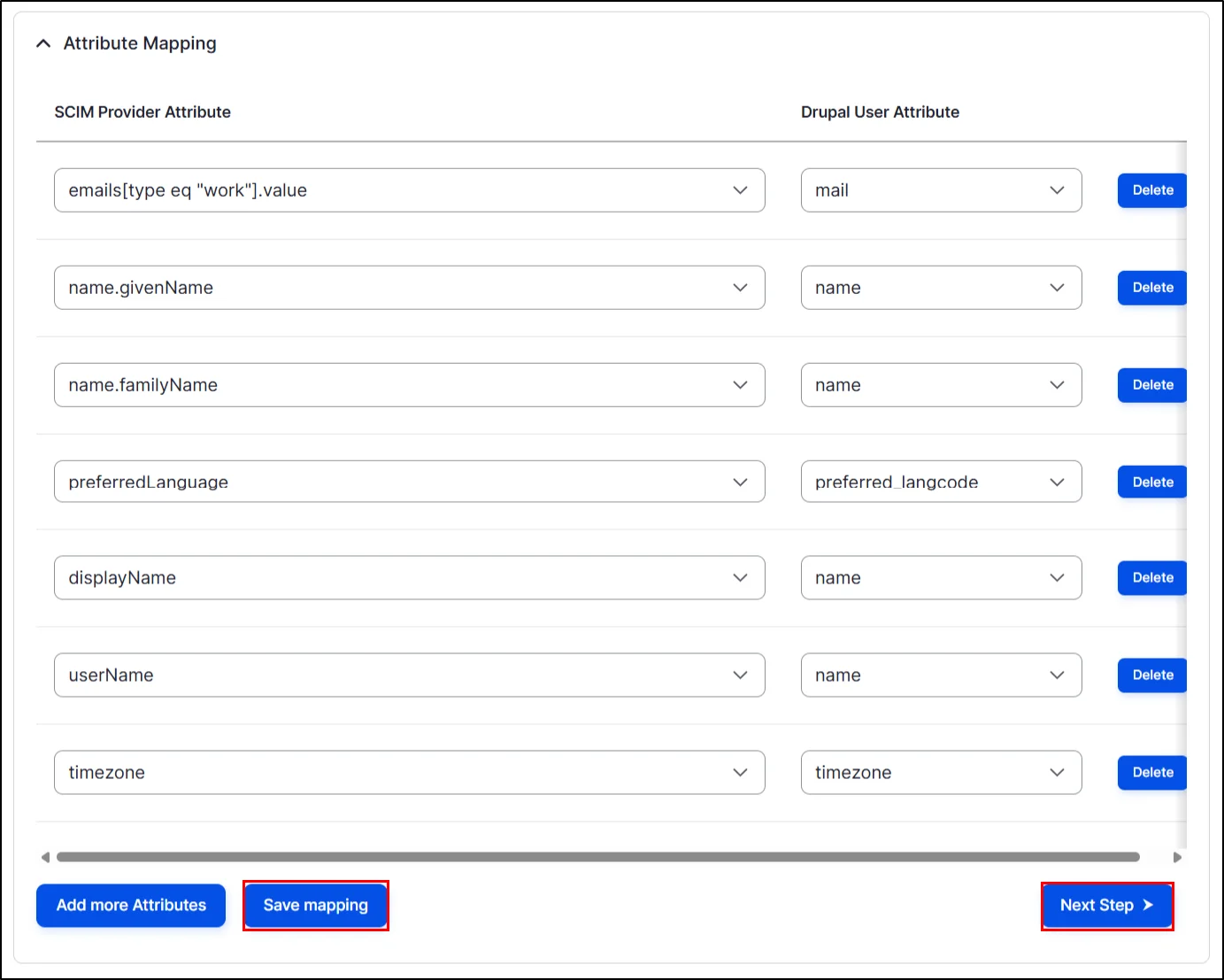 Drupal user provisioning - Attribute Mapping