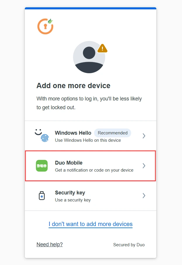DotNetNuke Two Factor Authentication (2FA) using Duo Push Notification - Select Duo mobile on Duo Security