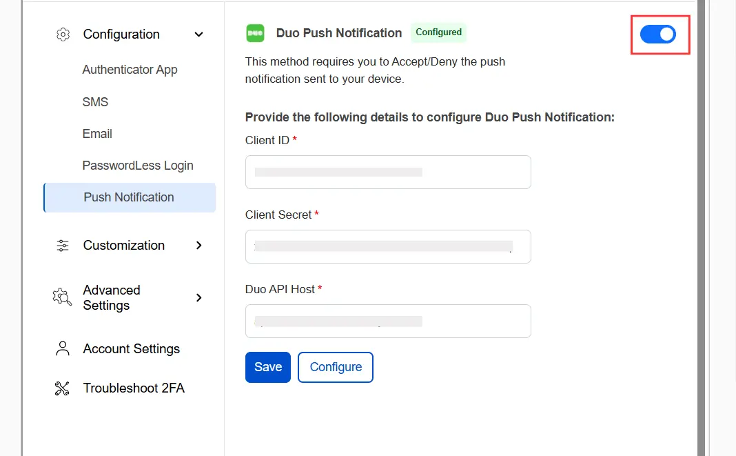 DotNetNuke Two Factor Authentication (2FA) using Duo Push Notification - Toggle Button