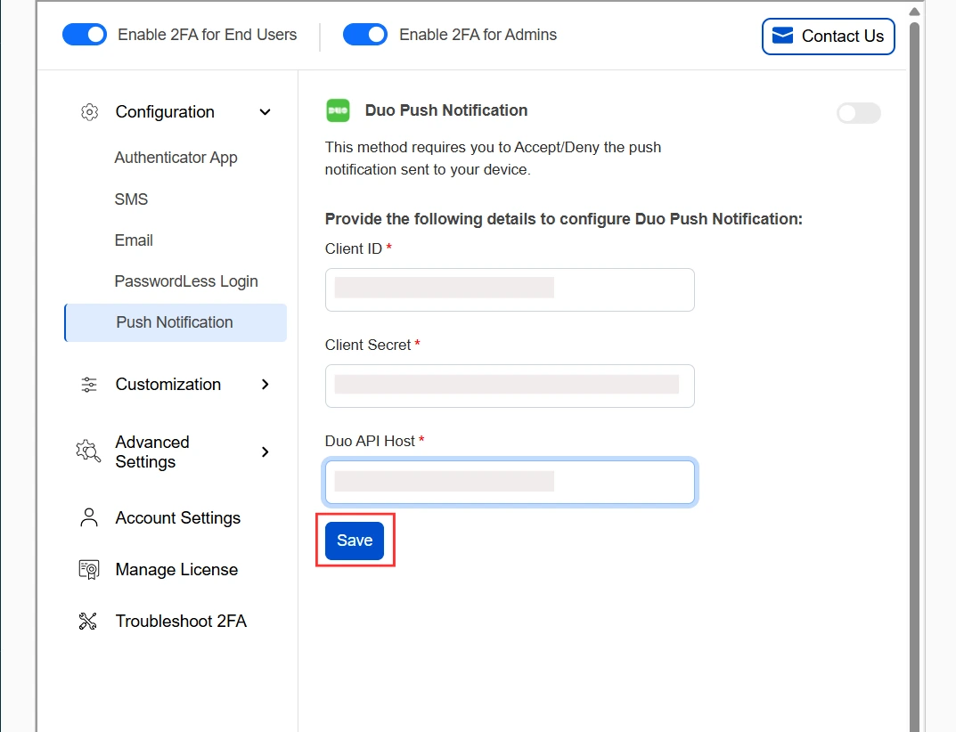 DotNetNuke Two Factor Authentication (2FA) using Duo Push Notification - Enter Integration and API key