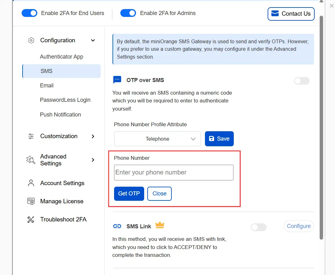 DotNetNuke Two Factor Authentication (2FA) for OTP over SMS | DotNetNuke 2FA | DNN 2FA - Enter phone number