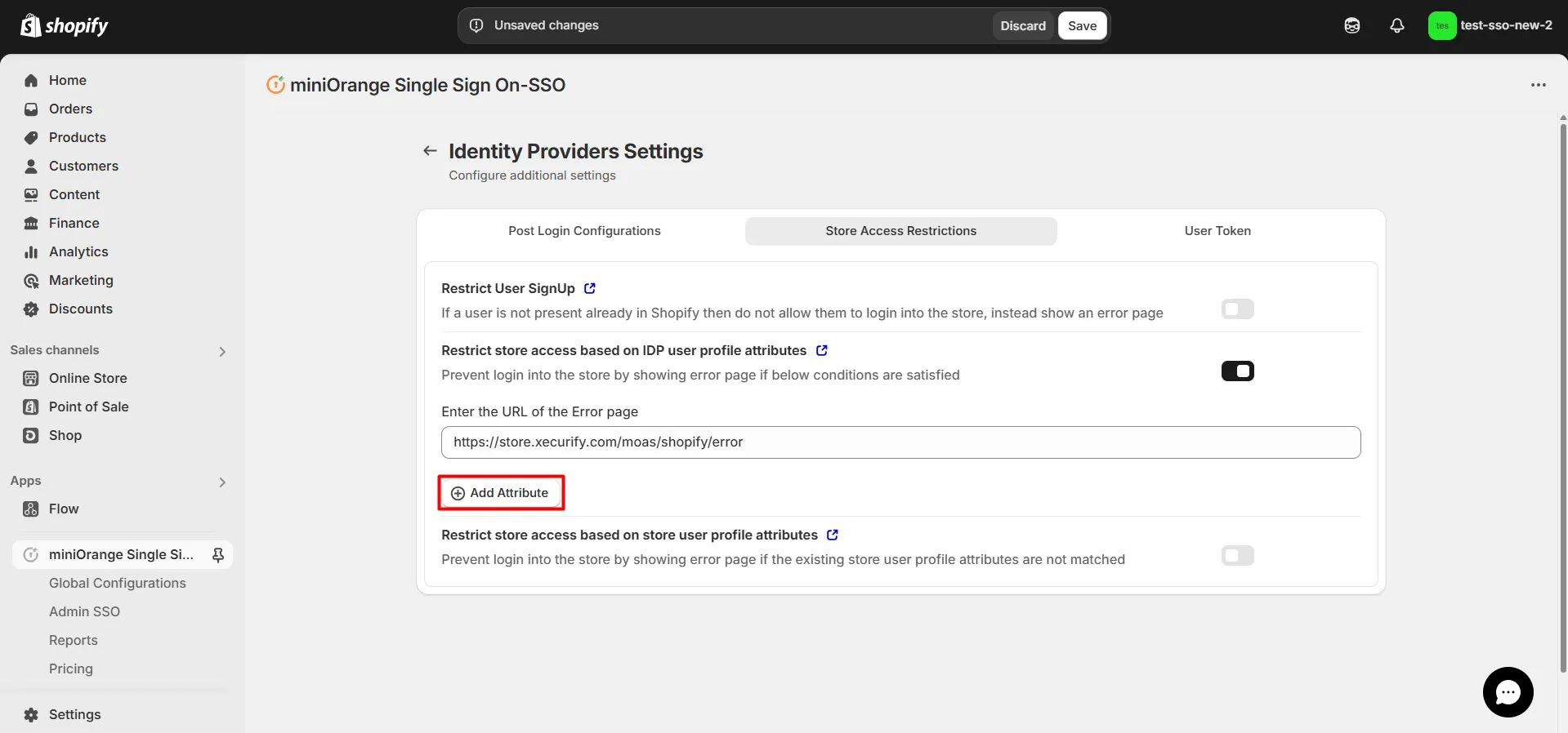 Shopify OAuth 2.0 SSO - Click on login button