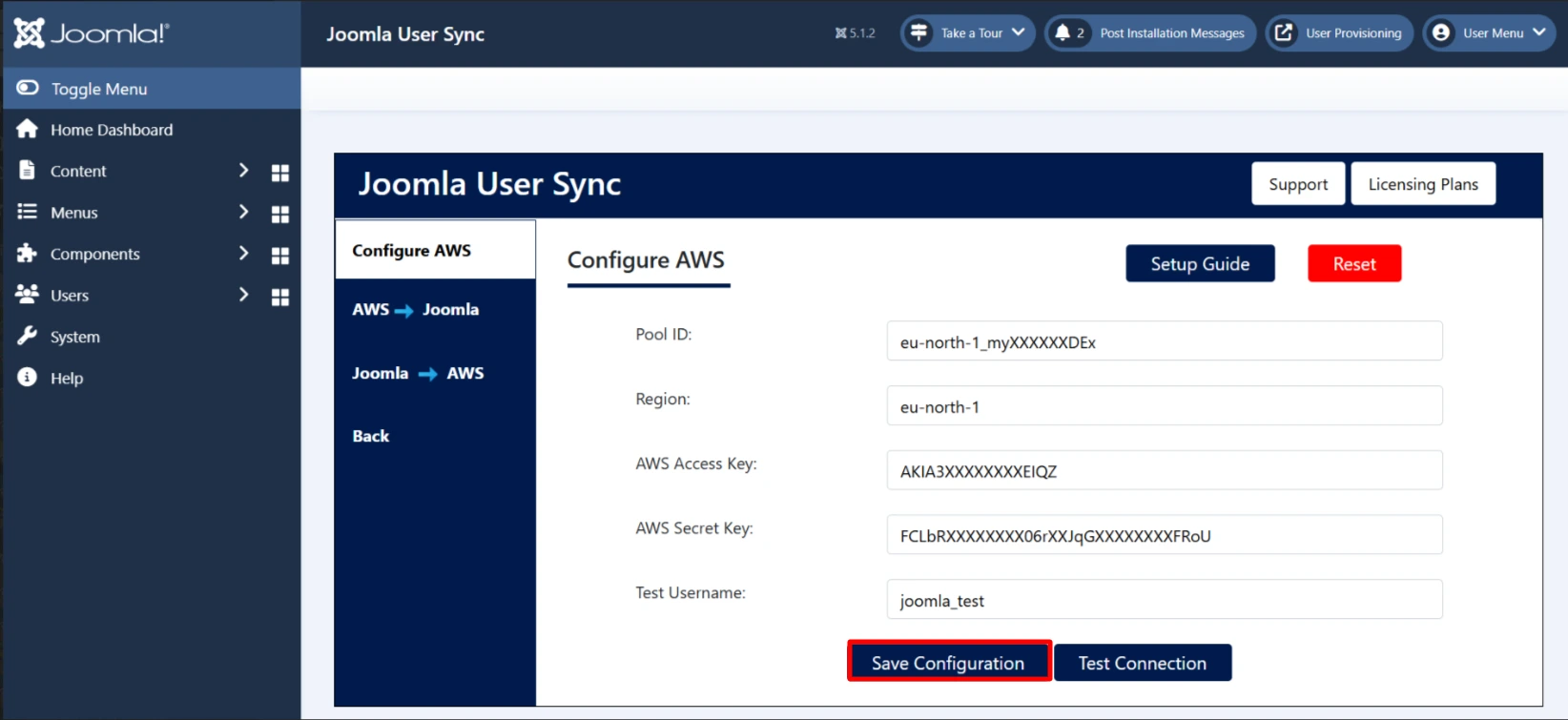 Joomla AWS User Sync