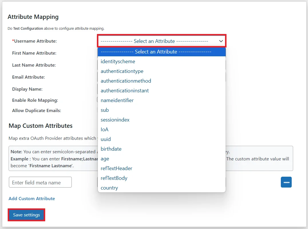 Criipto SSO login - BankId/Mitid login  - WordPress Attribute Mapping