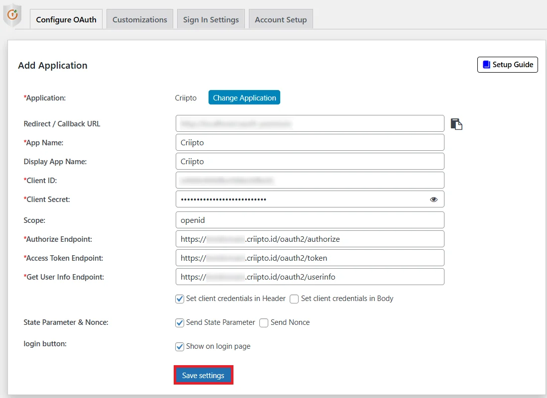 Criipto SSO login - BankId/Mitid login - Add App name, domain