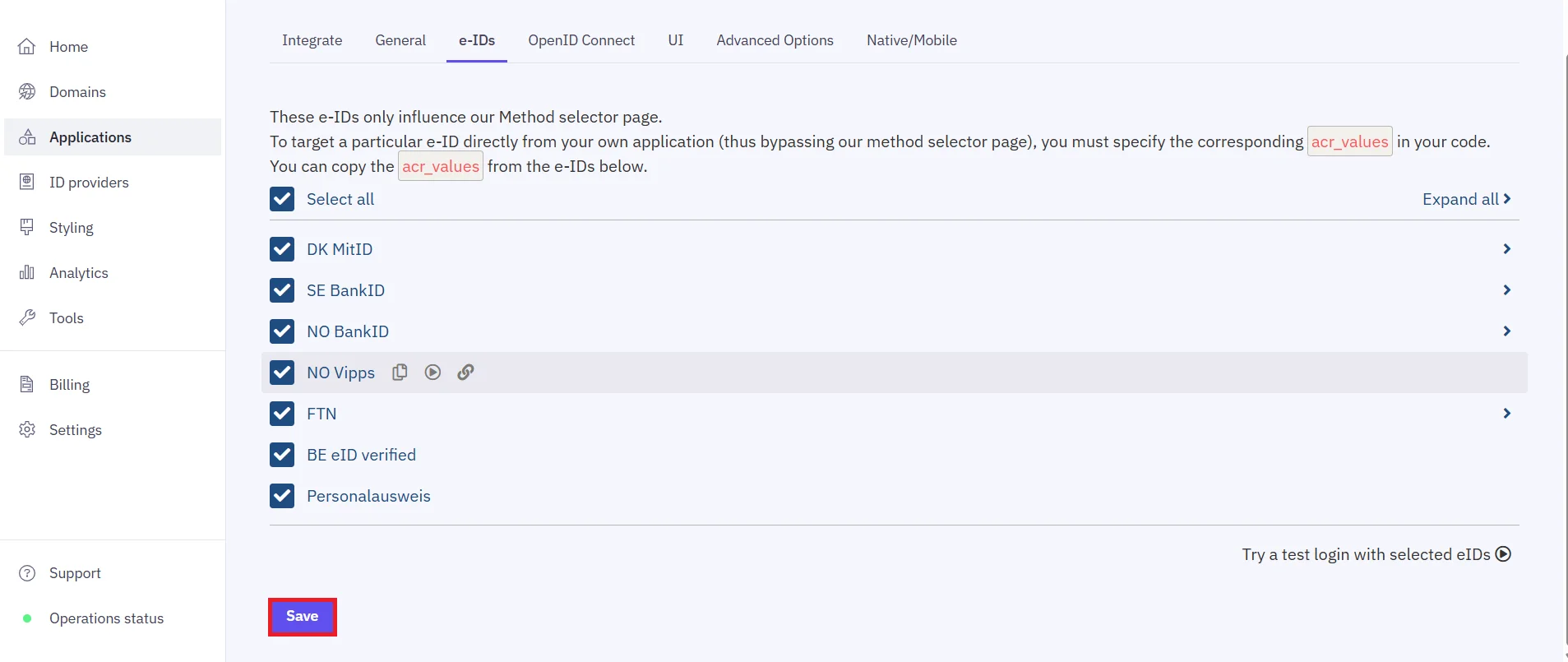 Criipto SSO login - BankId/Mitid login - select eids