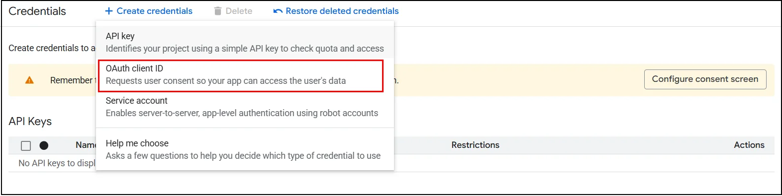 Google Apps SSO - Click on Create Credentials button