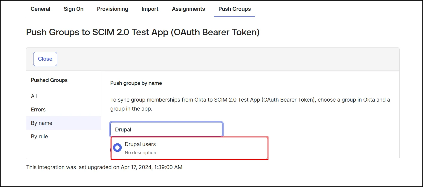 Drupal-Okta-provisioning-select-group