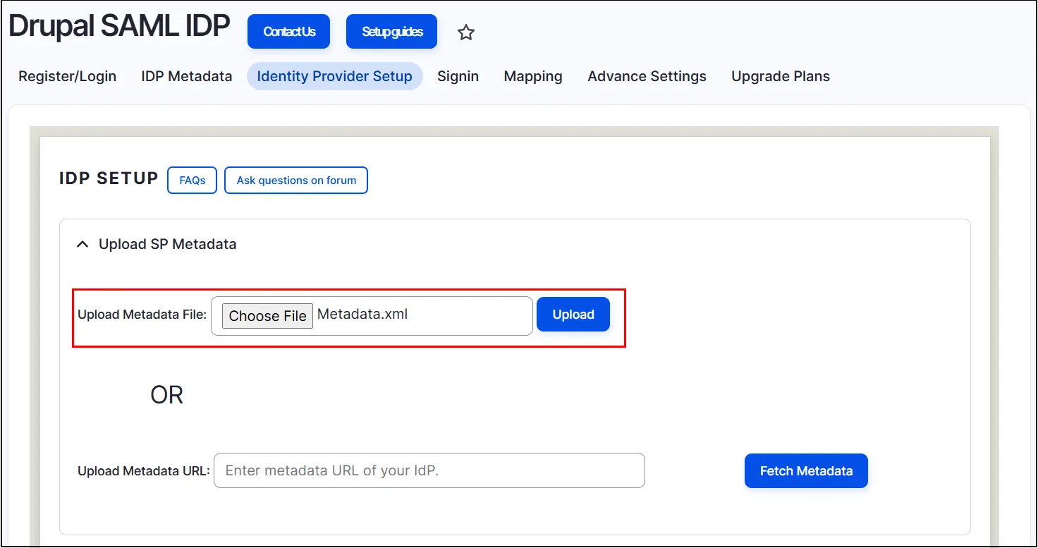 Drupal-SAML-IDP-Upload-Metadata