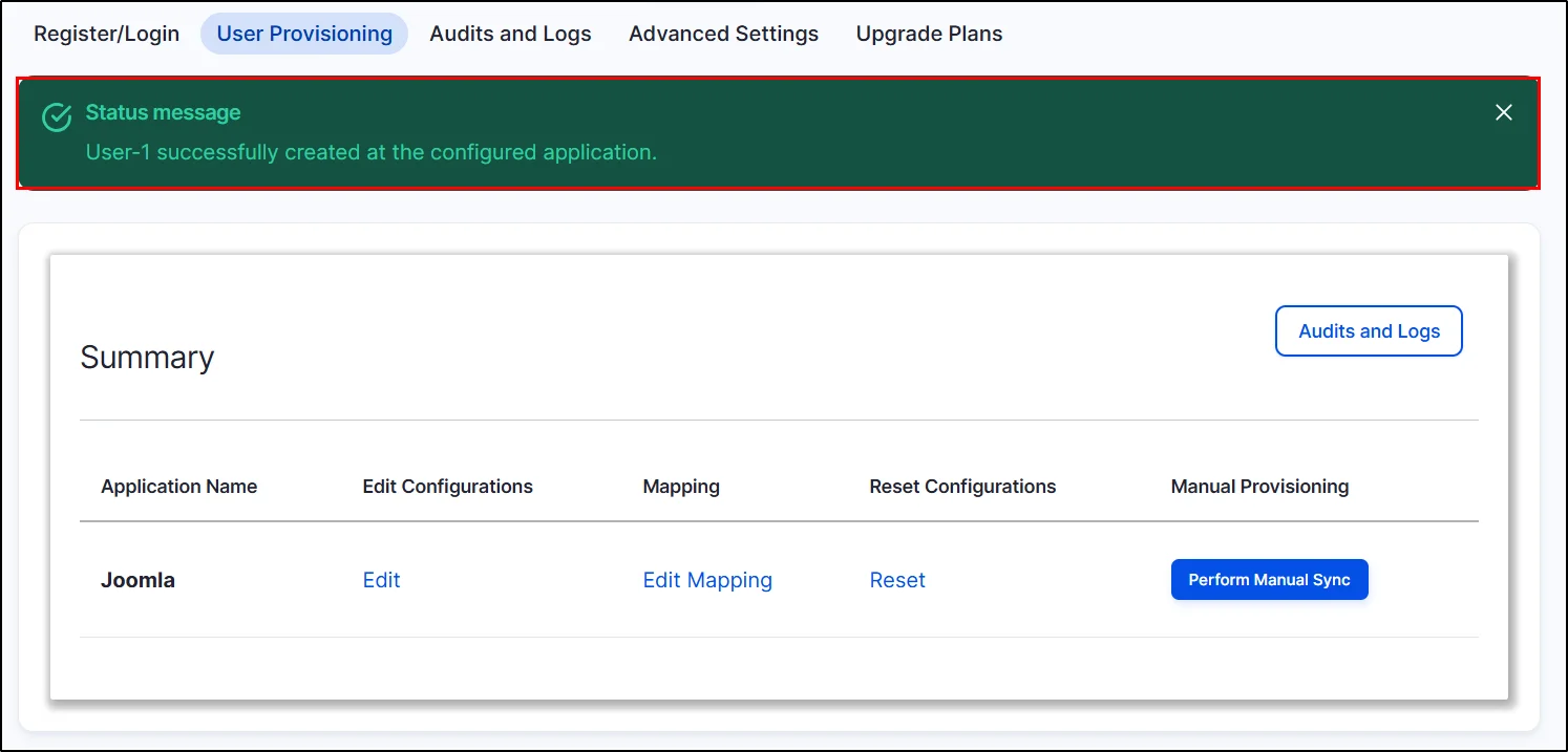 Drupal user provisioning - successfullly performed manual-provisioning