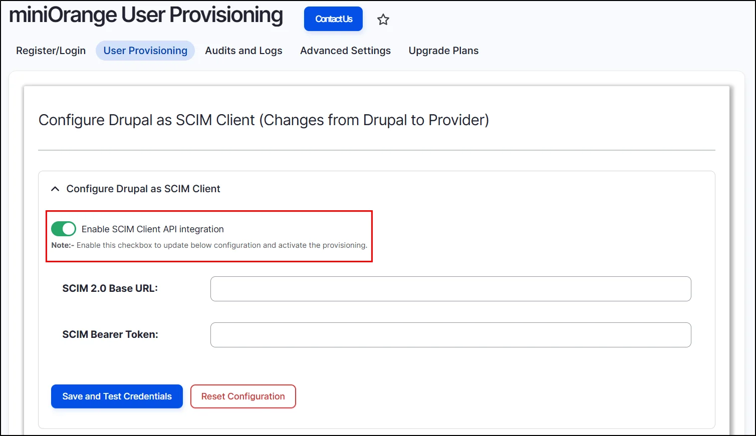 Drupal user provisioning - Enable toggle