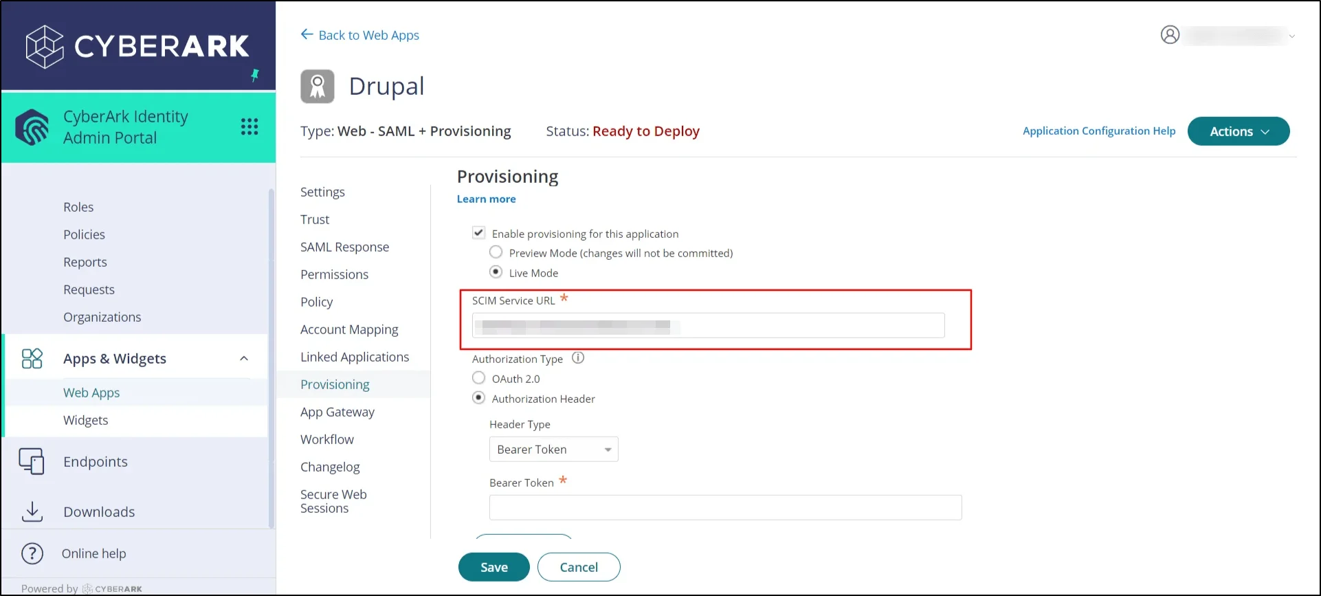 cyberark cross domain provisioning (scim) - enter scim service url