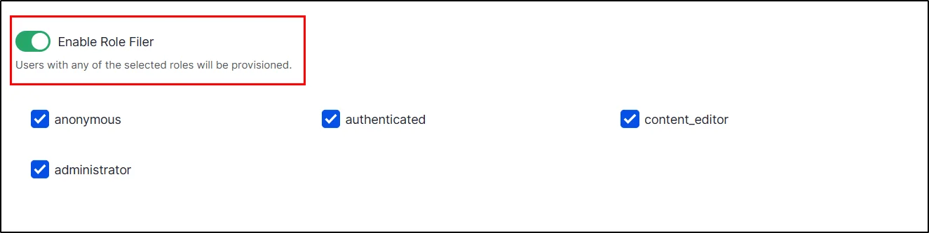 Drupal user provisioning - Role filter