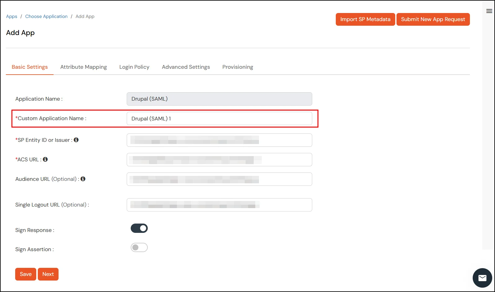 Drupal miniOrange IDP SCIM User Provisioning - Enter Custom App Name
