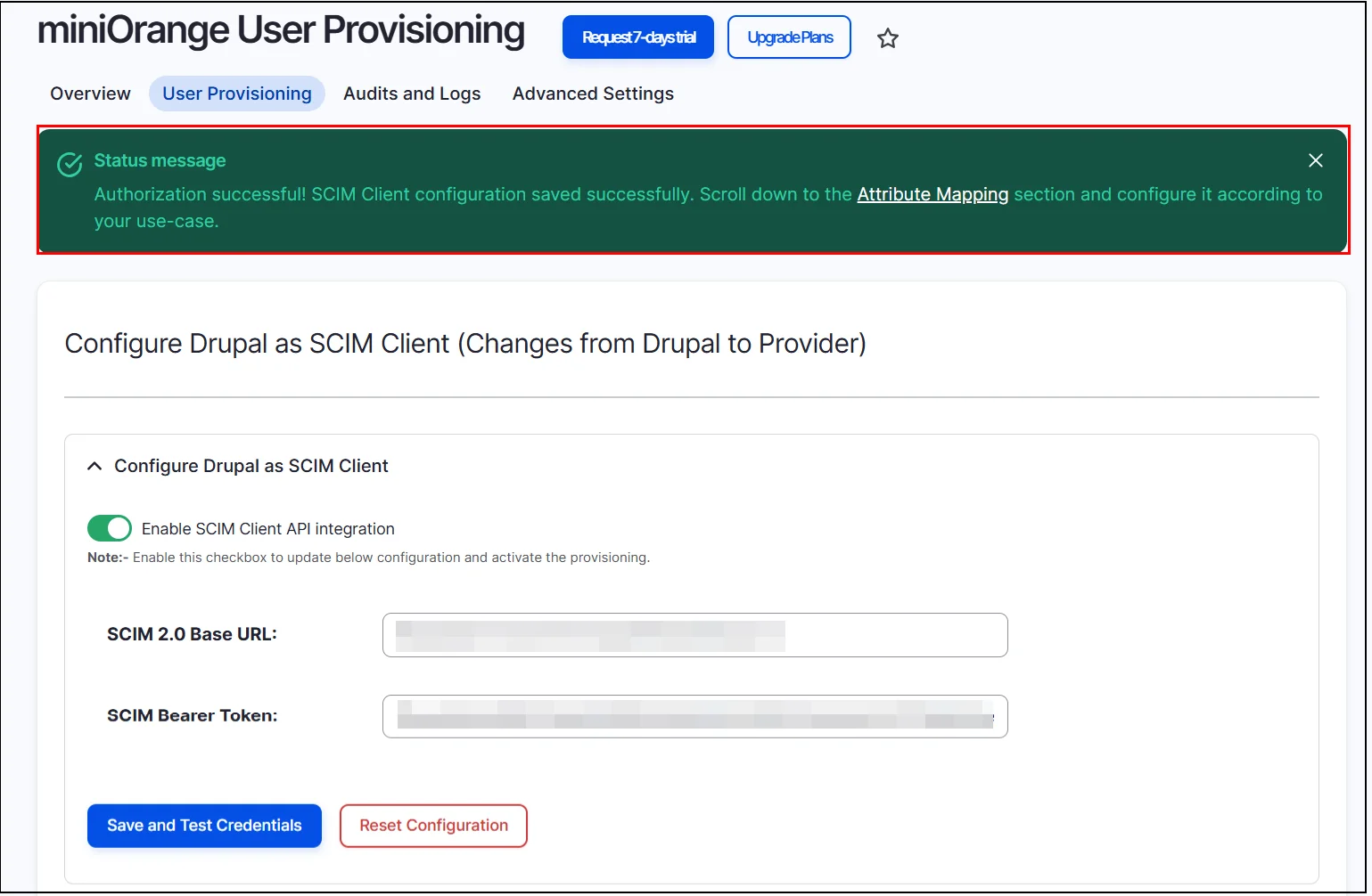 Drupal-SCIM-Server-Configurations-Successful-Message