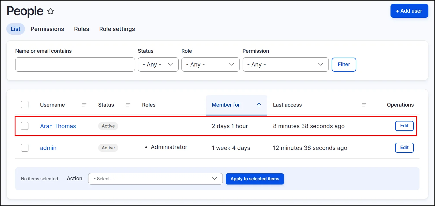 Drupal-Okta-provisioning-provisionined user