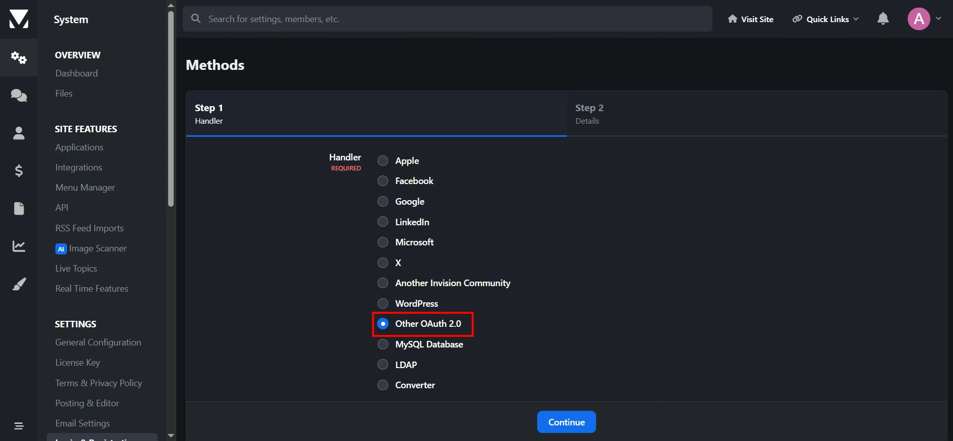 Invision Community SSO using Shopify as an Identity Provider (IdP) - Select handler as Other OAuth 2.0