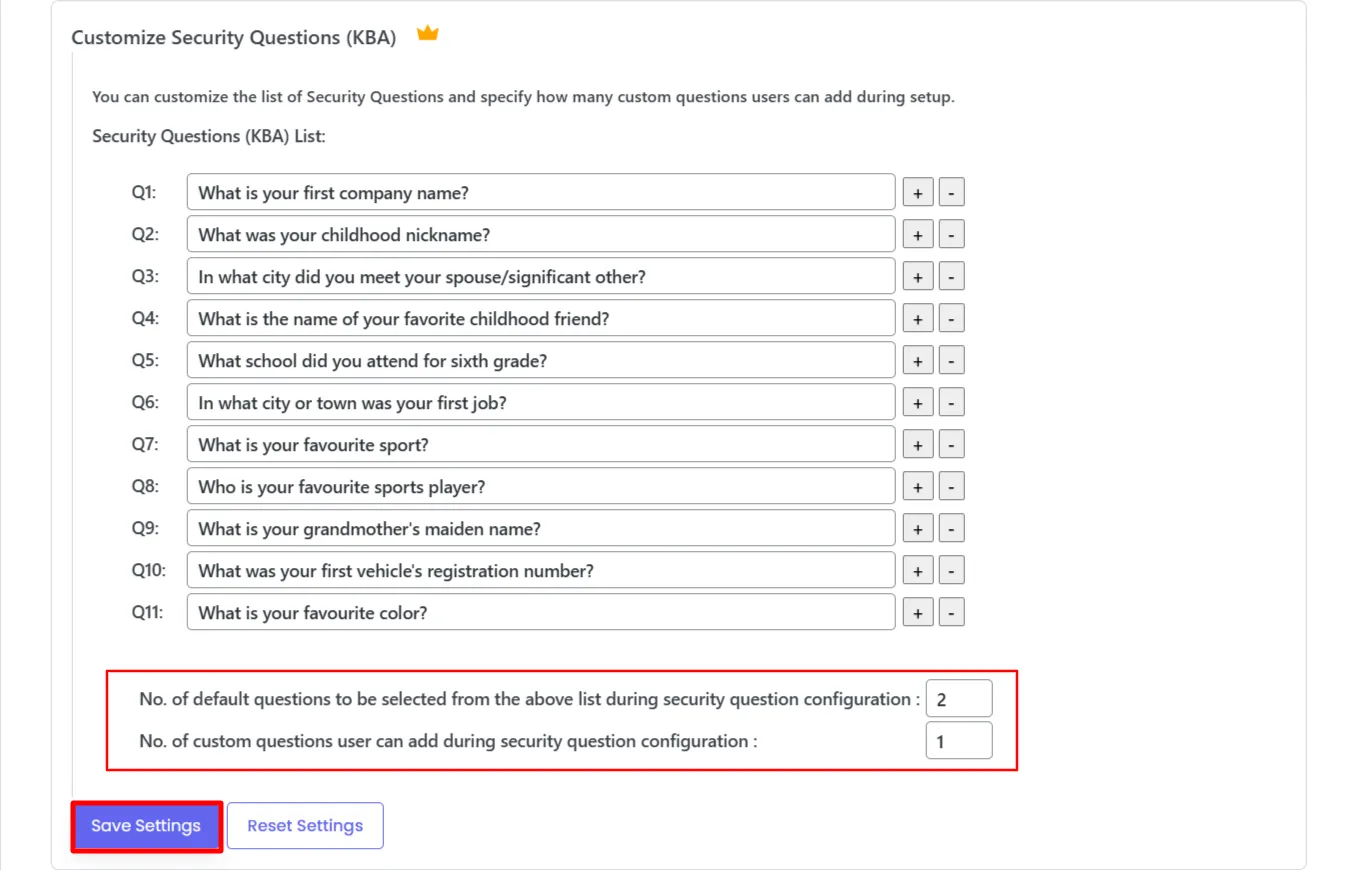 Custom Security Questions KBA - Set Question limit