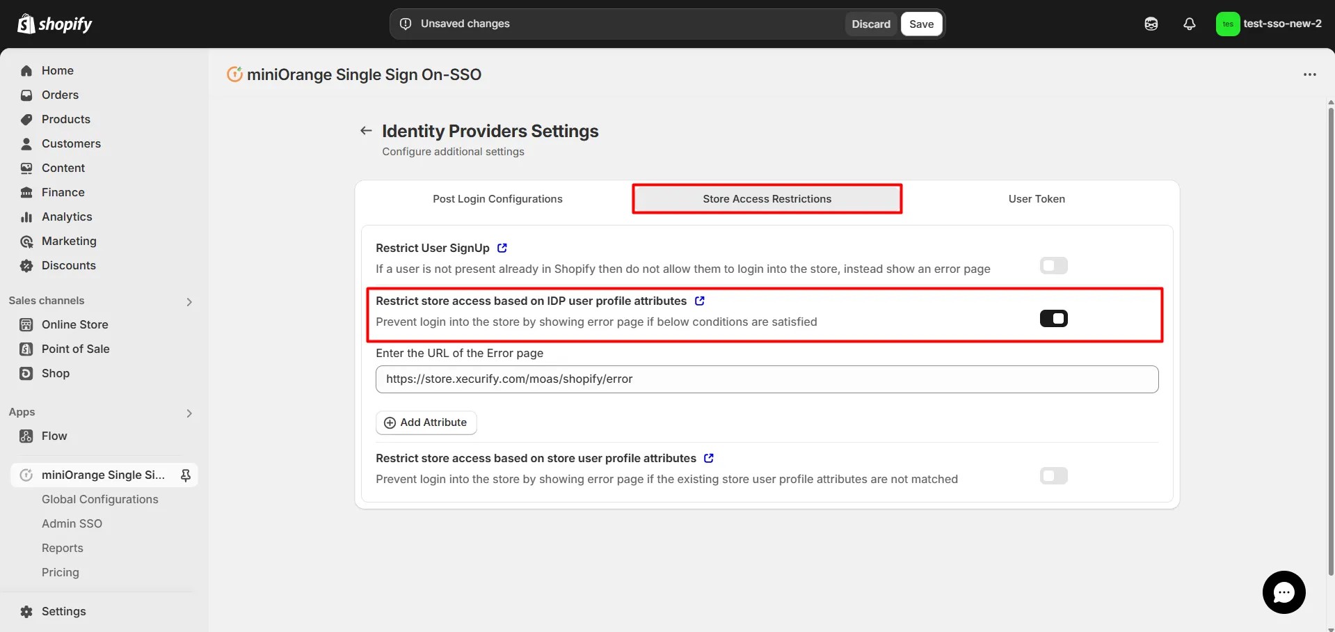 Shopify OAuth 2.0 SSO - Click on login button
