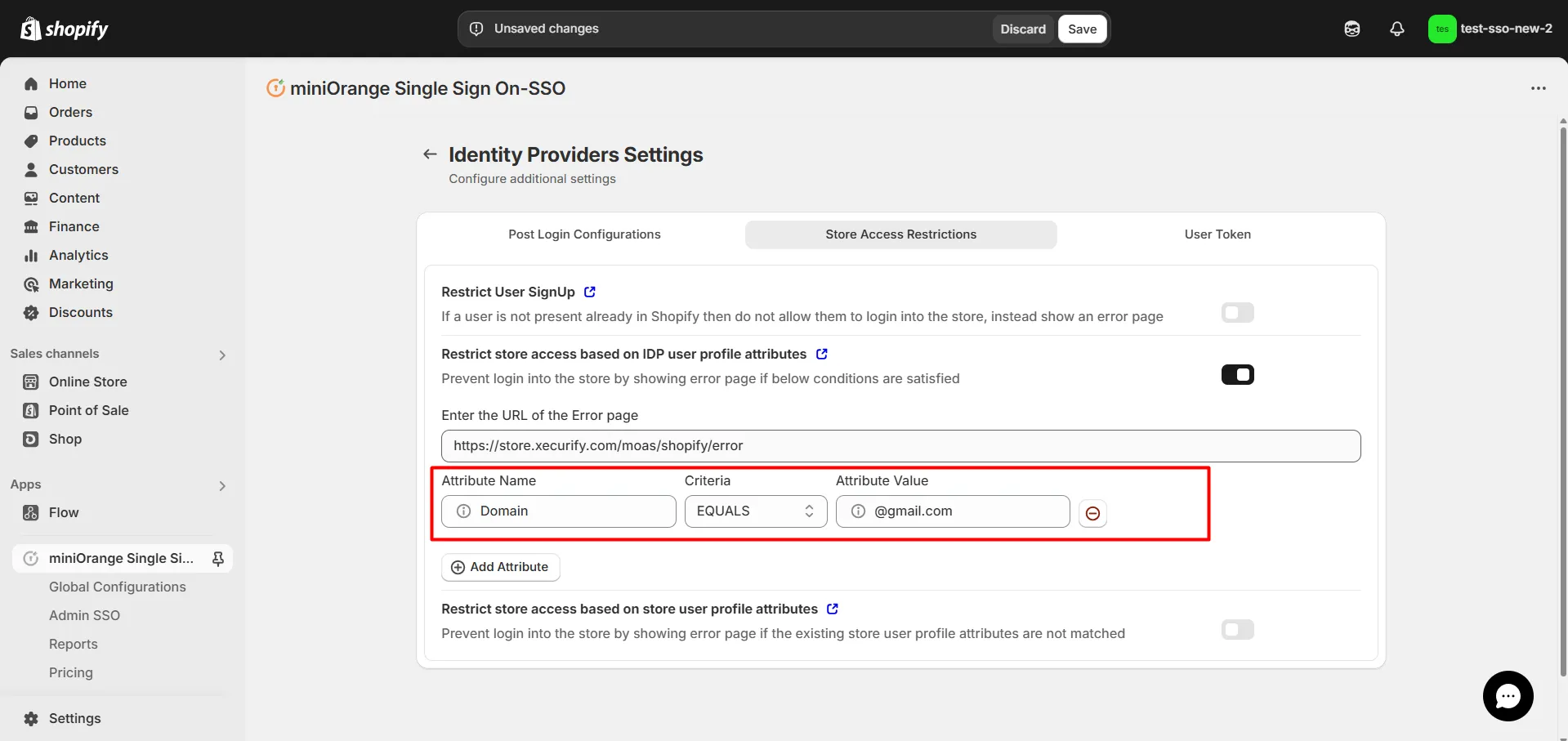 Shopify OAuth 2.0 SSO - Click on login button