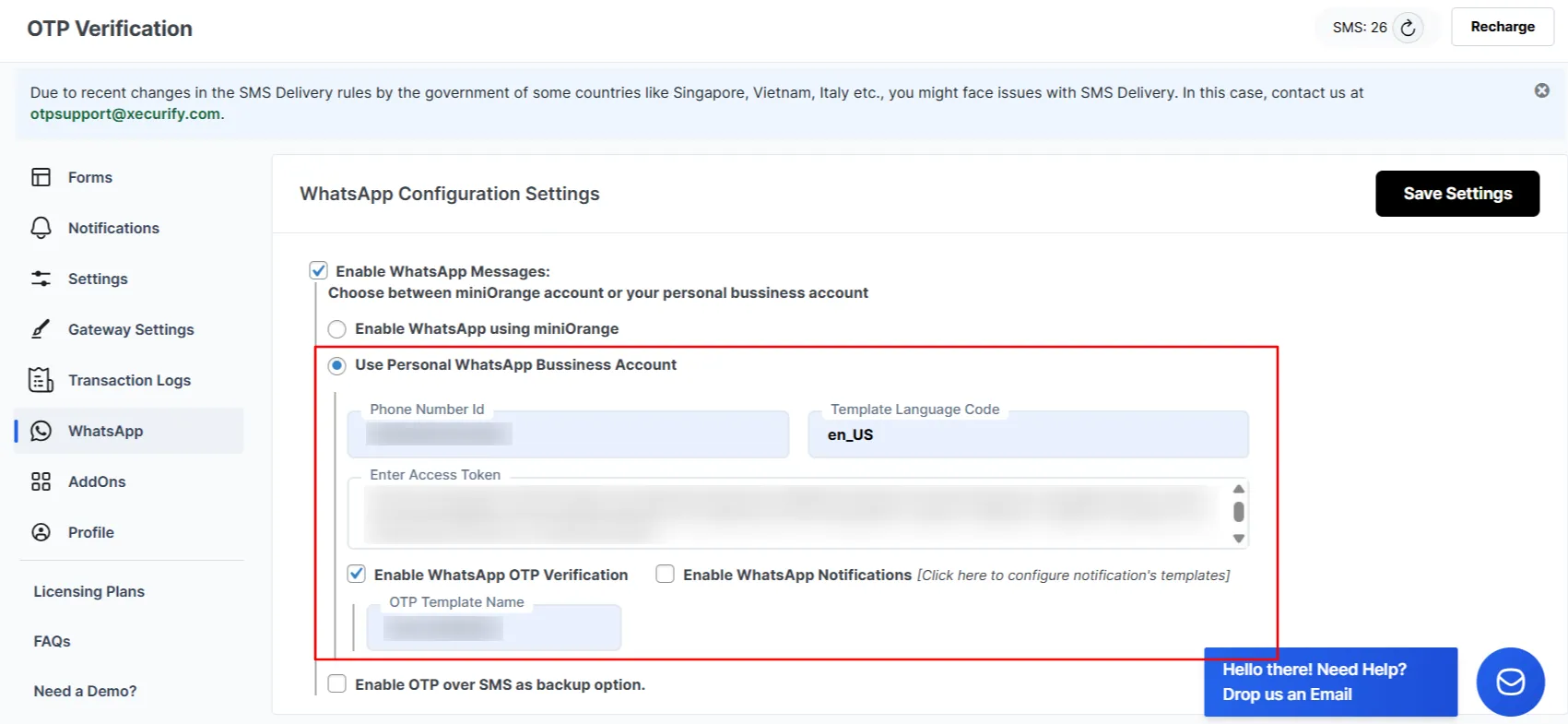 WhatsApp OTP Verification - Enter Details