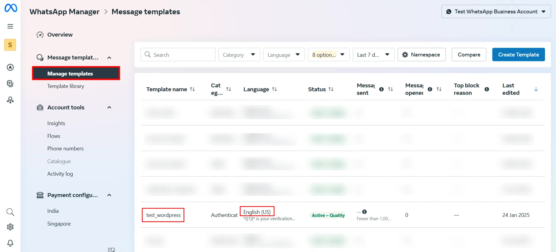 WhatsApp OTP Verification - Note Template name