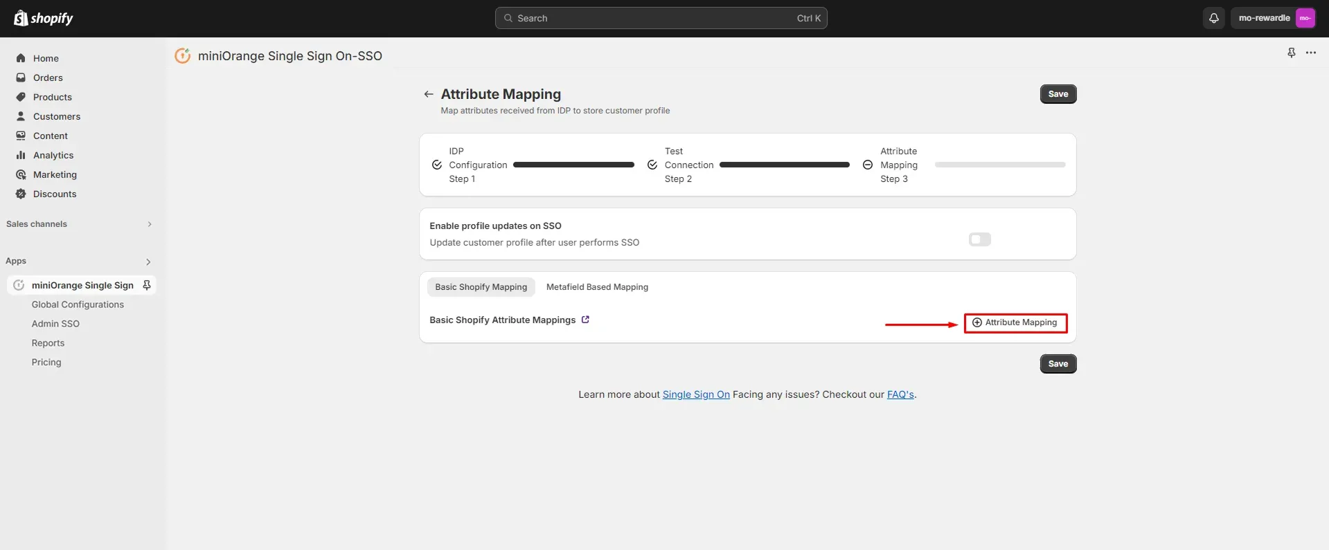 Attribute Mapping - Shopify WordPress SSO