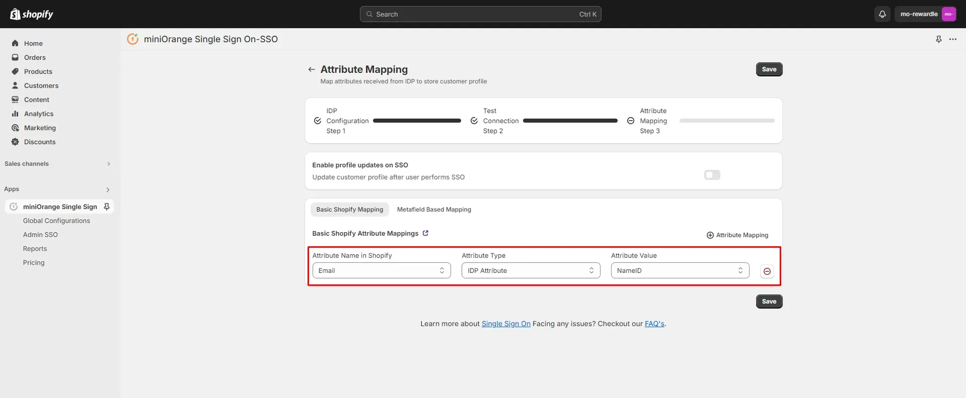 Map Attributes - Shopify WordPress SSO