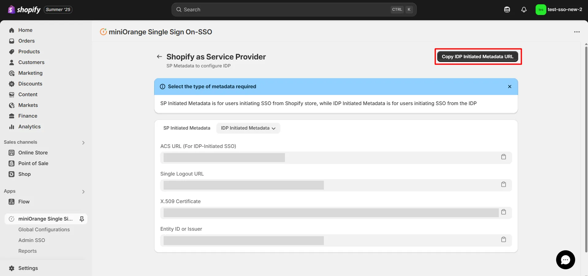 IDP Initiated Metadata - Shopify PingFederate SSO