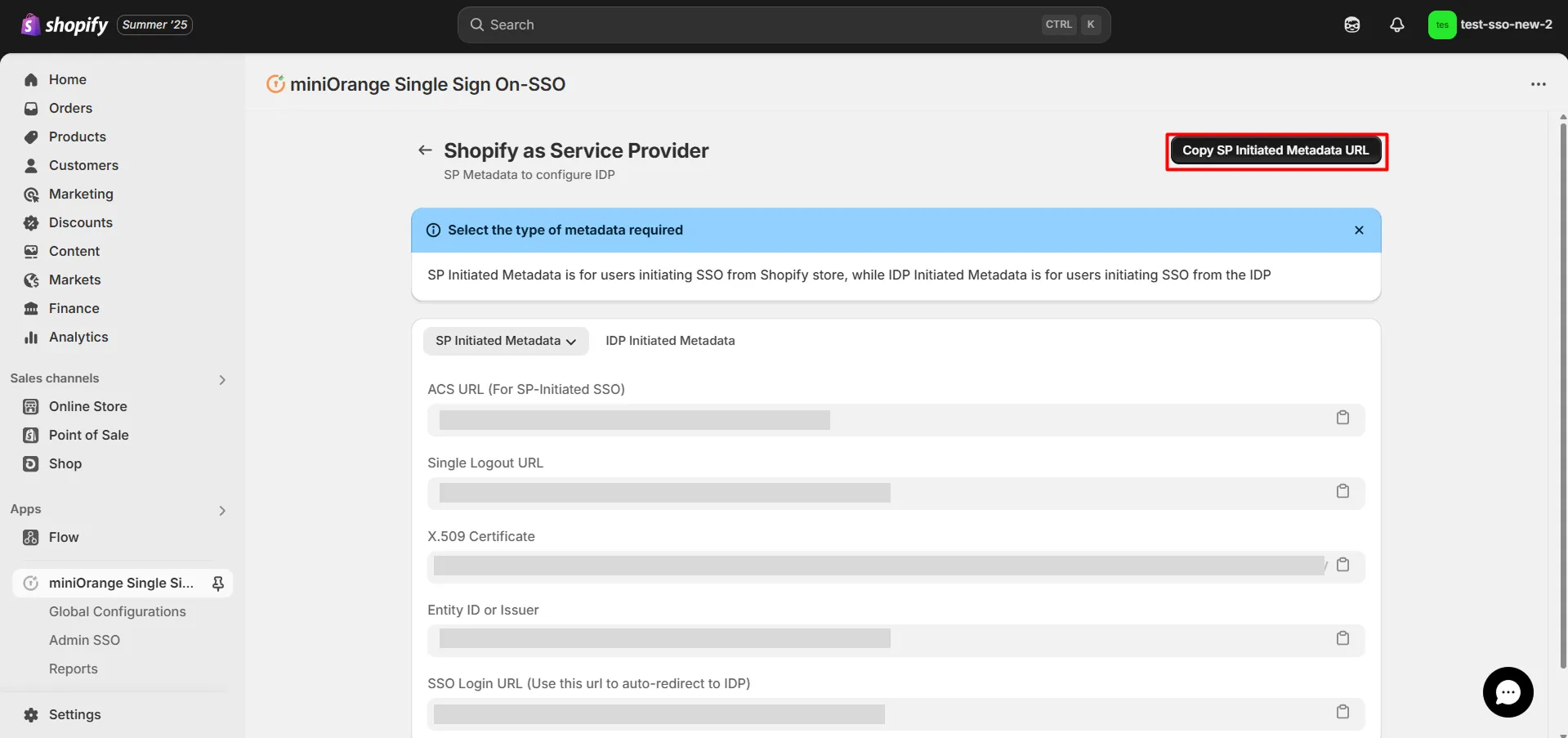 SP Initiated Metadata - Shopify PingFederate SSO