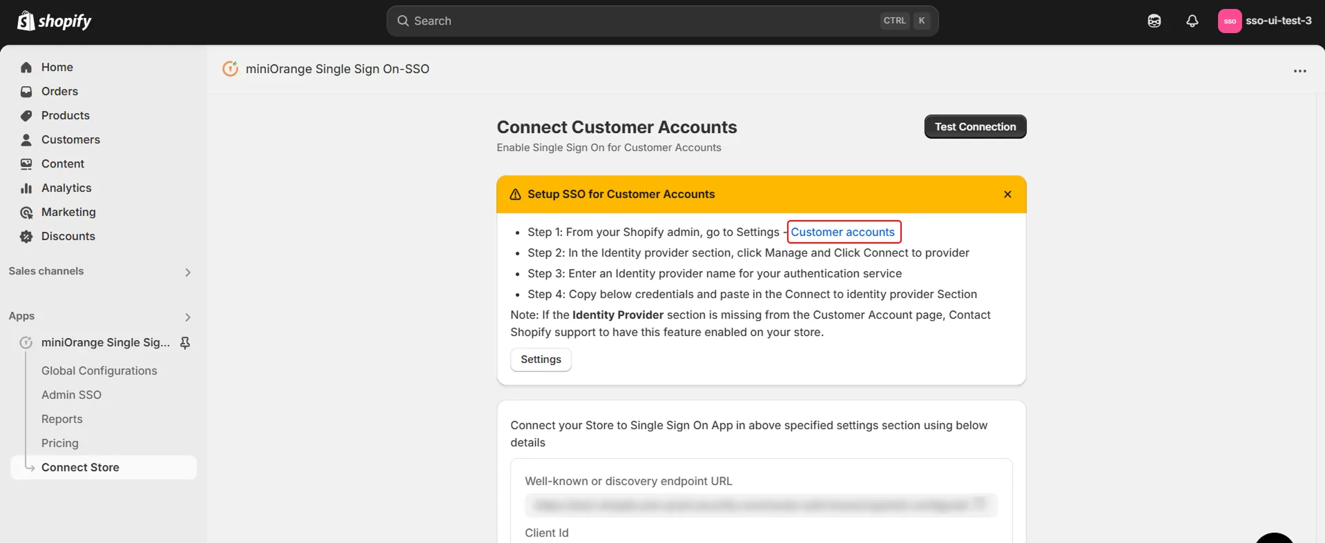 Shopify ADFS SSO Login - Click on Customer Accounts