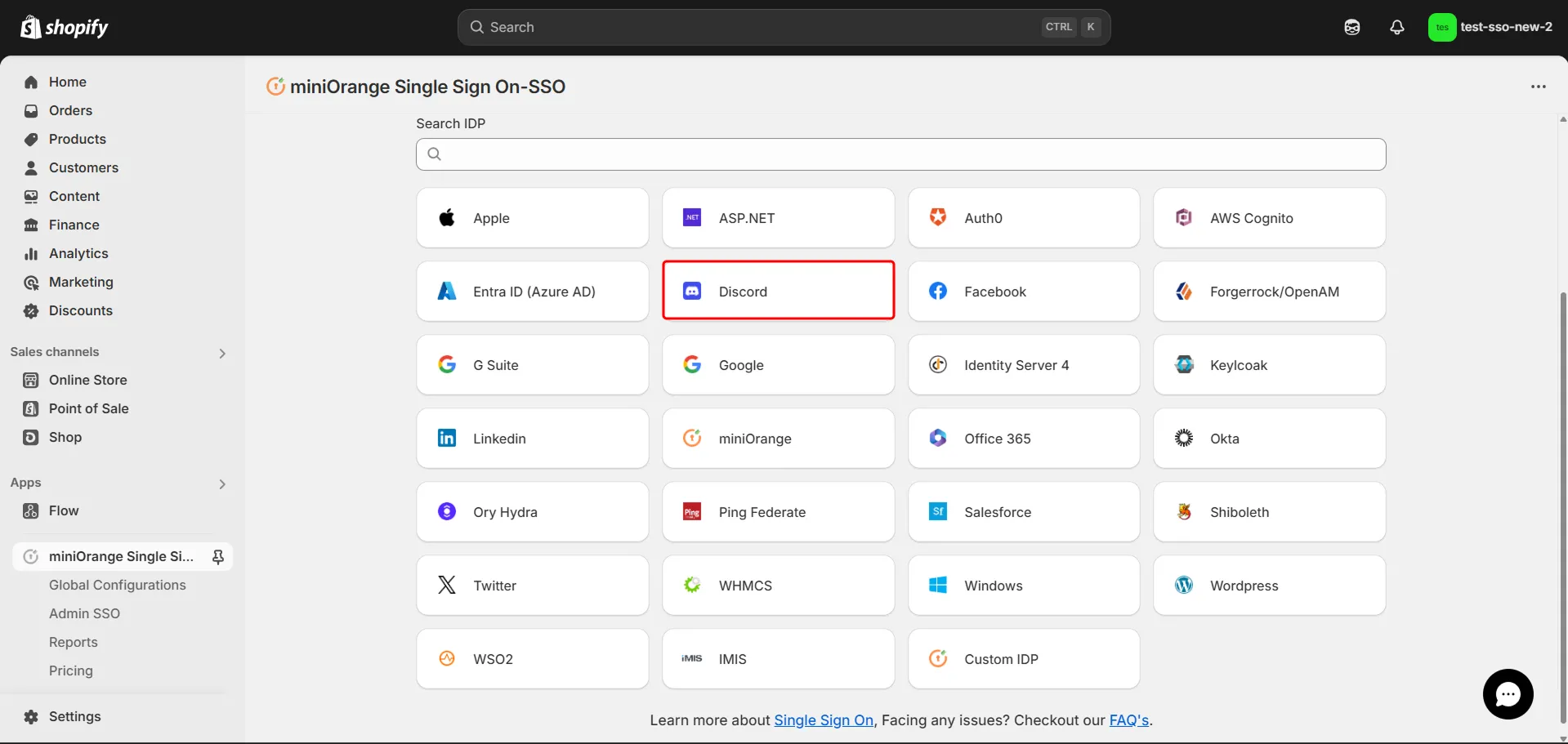 Shopify Discord SSO - Choose AWS Cognito as IDP