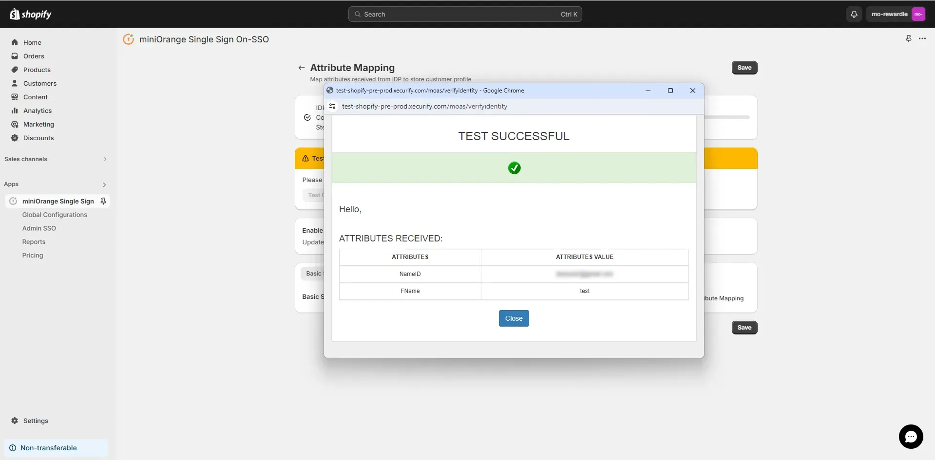 Connection Succesfull - Shopify WordPress SSO