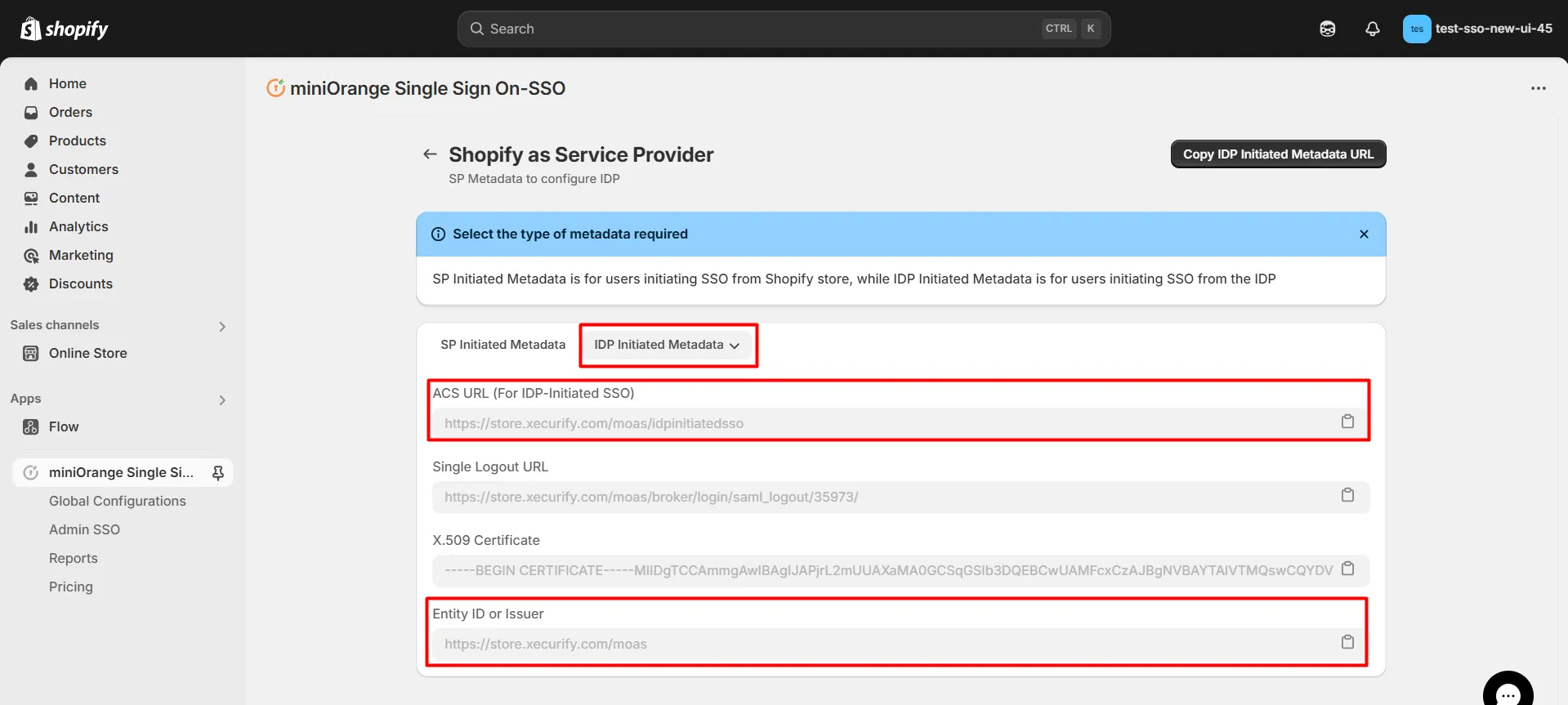 IdP Initiated Metadata - Shopify Azure AD SSO | Microsoft Entra SSO